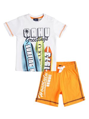 Boys Medium Orange Knitted T-shirt with Short Pants